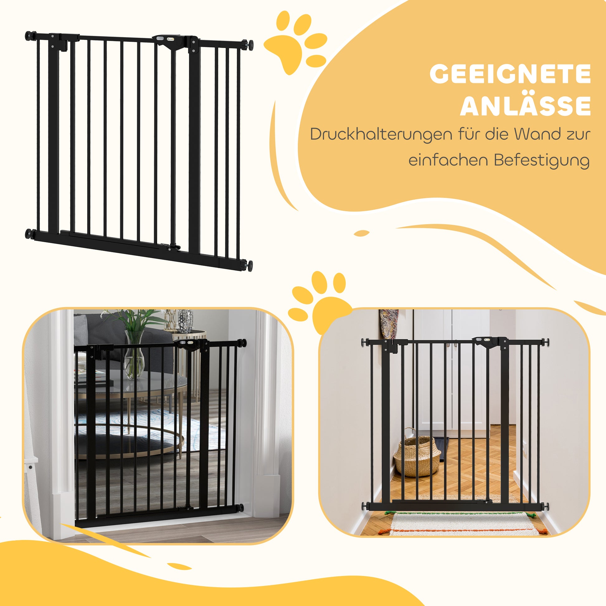 Door Guard Stair Guard with 7 cm Extension Door Gate without Drilling Stair Gate for Widths 74-87 cm Swivelable on Both Sides Metal Black