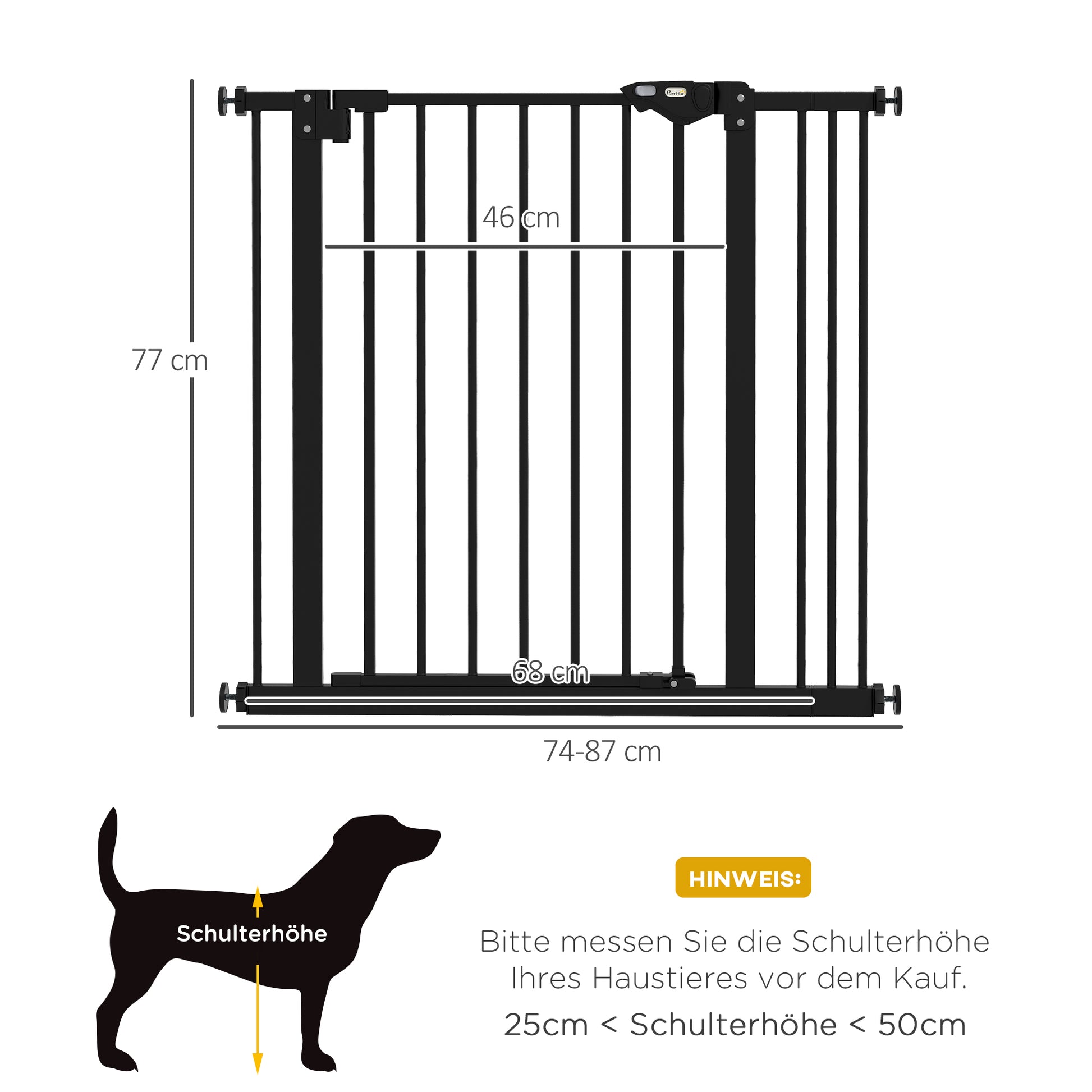 Door Guard Stair Guard with 7 cm Extension Door Gate without Drilling Stair Gate for Widths 74-87 cm Swivelable on Both Sides Metal Black