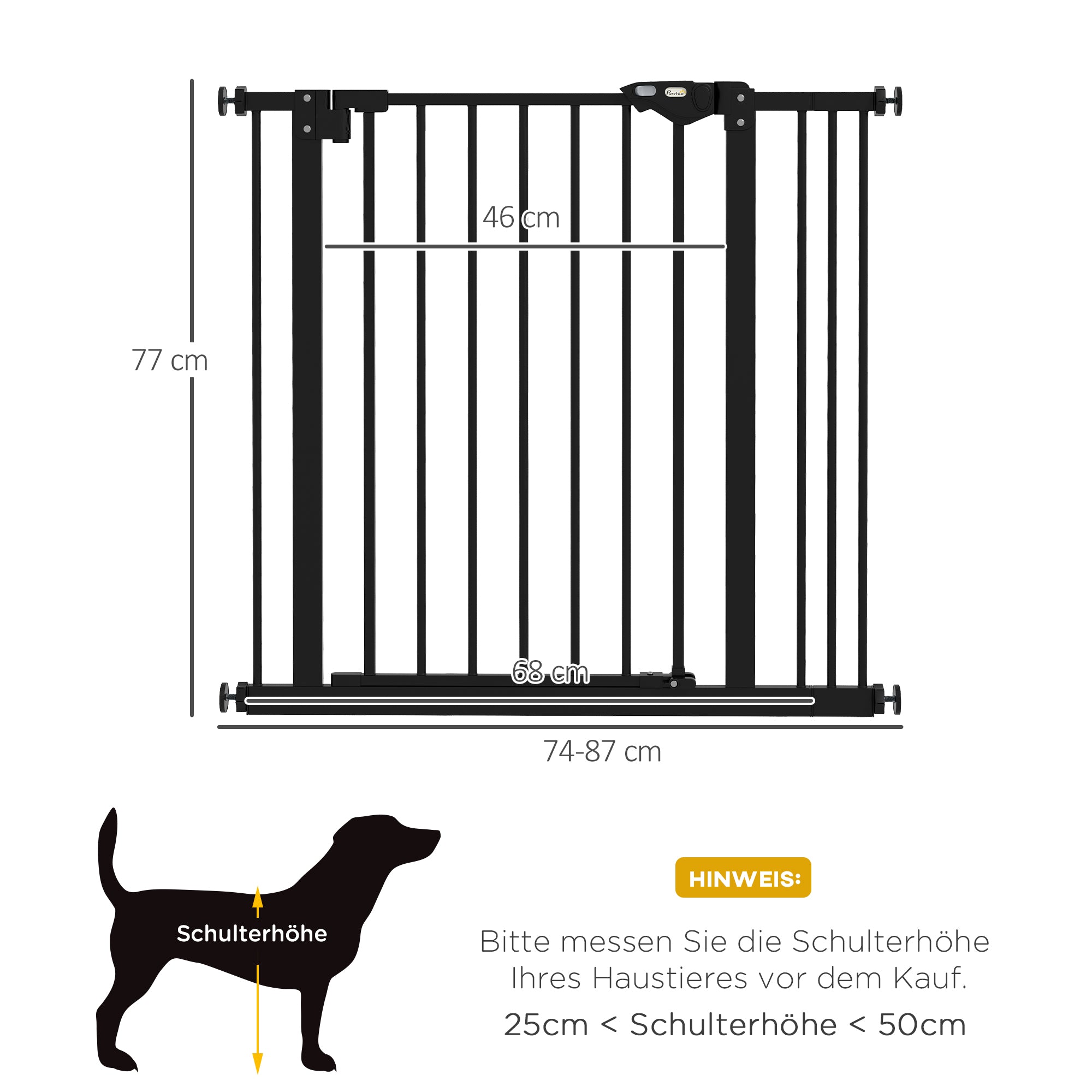 Door Guard Stair Guard with 7 cm Extension Door Gate without Drilling Stair Gate for Widths 74-87 cm Swivelable on Both Sides Metal Black