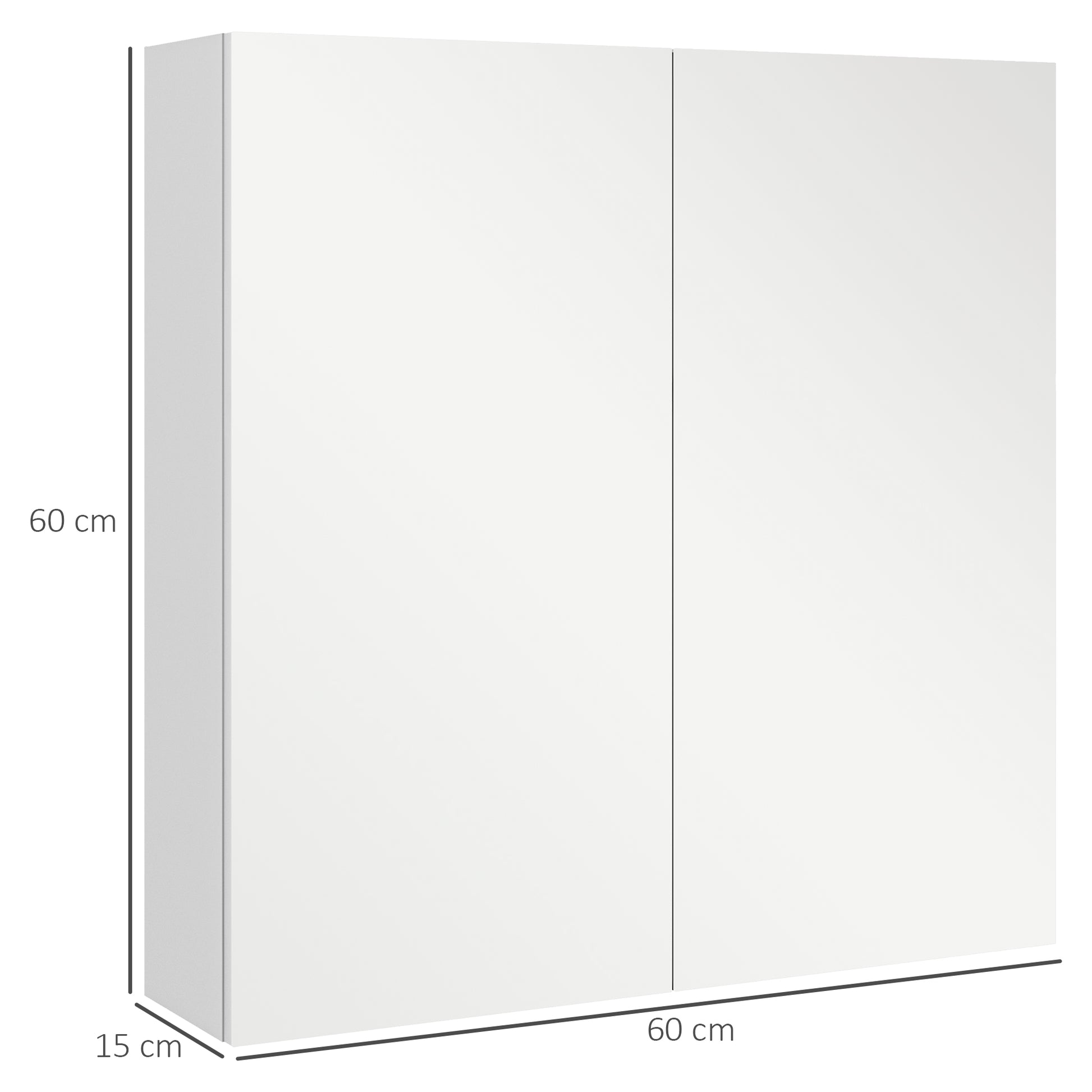 Wall-mounted bathroom cabinet, storage cupboard, 3 levels, adjustable shelf, 2 doors and mirrors, suspended cabinet, 60 x 15 x 60 cm, white