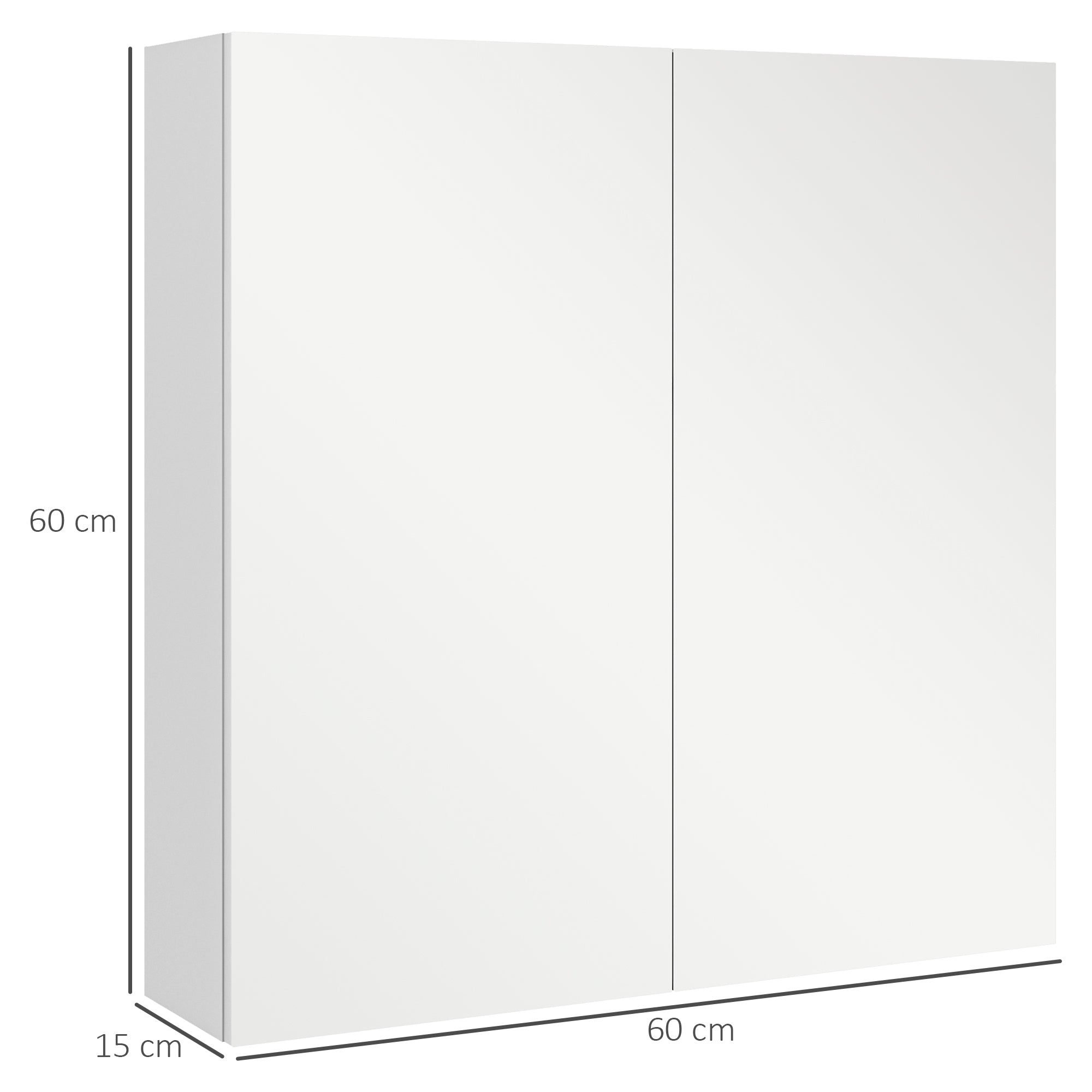 Wall-mounted bathroom cabinet, storage cupboard, 3 levels, adjustable shelf, 2 doors and mirrors, suspended cabinet, 60 x 15 x 60 cm, white