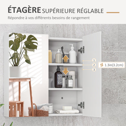 Wall-mounted bathroom cabinet, storage cupboard, 3 levels, adjustable shelf, 2 doors and mirrors, suspended cabinet, 60 x 15 x 60 cm, white