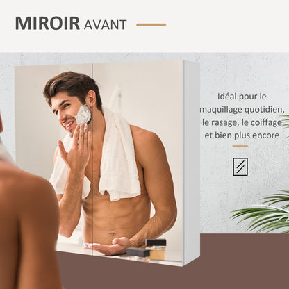 Wall-mounted bathroom cabinet, storage cupboard, 3 levels, adjustable shelf, 2 doors and mirrors, suspended cabinet, 60 x 15 x 60 cm, white