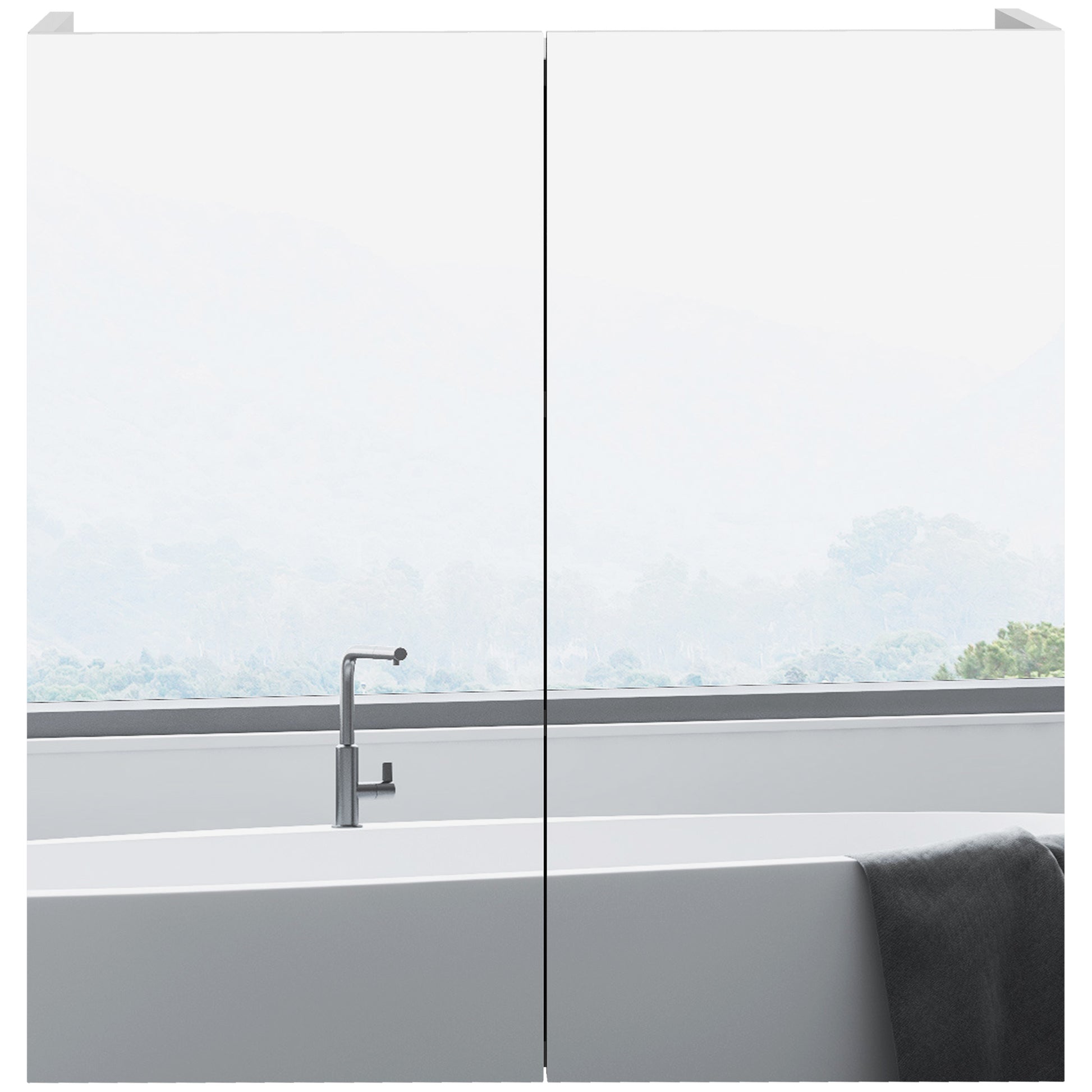 Wall-mounted bathroom cabinet, storage cupboard, 3 levels, adjustable shelf, 2 doors and mirrors, suspended cabinet, 60 x 15 x 60 cm, white
