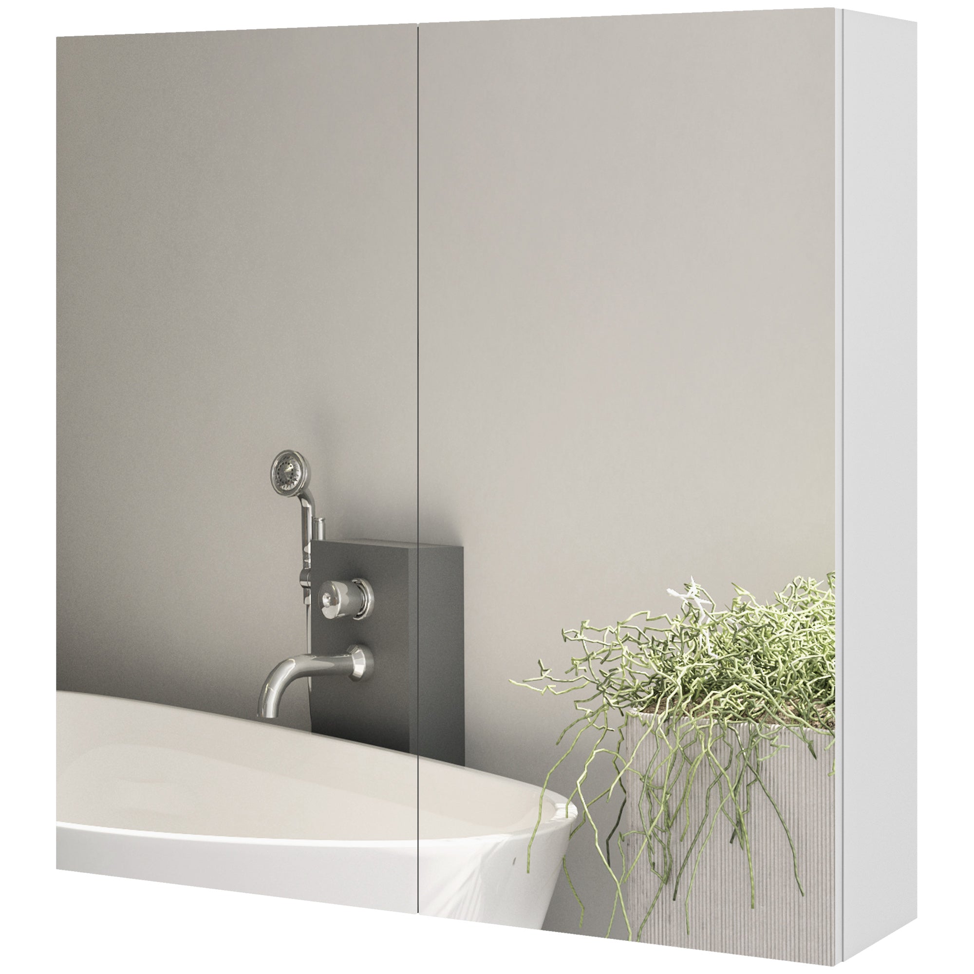 Wall-mounted bathroom cabinet, storage cupboard, 3 levels, adjustable shelf, 2 doors and mirrors, suspended cabinet, 60 x 15 x 60 cm, white