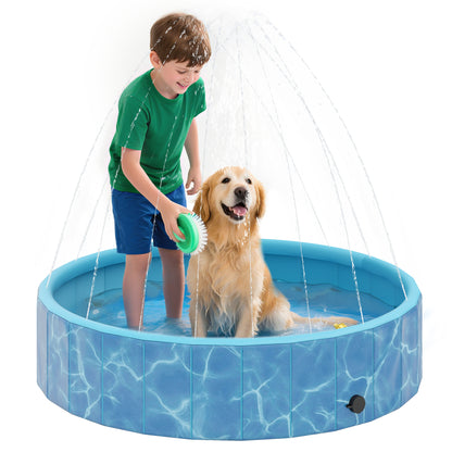 Dog Pool Foldable Splash Pool with Fountain and Water Cushion Design Ø120 x 30 cm Non-Slip Dog Bath Tub Swimming Pool Pool for Dogs and Cats