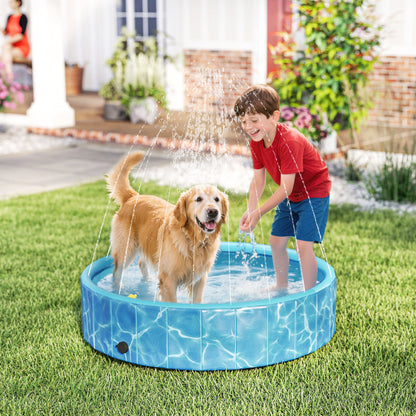 Dog Pool Foldable Splash Pool with Fountain and Water Cushion Design Ø120 x 30 cm Non-Slip Dog Bath Tub Swimming Pool Pool for Dogs and Cats
