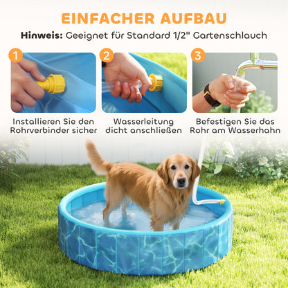 Dog Pool Foldable Splash Pool with Fountain and Water Cushion Design Ø120 x 30 cm Non-Slip Dog Bath Tub Swimming Pool Pool for Dogs and Cats
