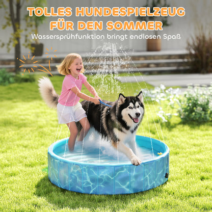 Dog Pool Foldable Splash Pool with Fountain and Water Cushion Design Ø120 x 30 cm Non-Slip Dog Bath Tub Swimming Pool Pool for Dogs and Cats