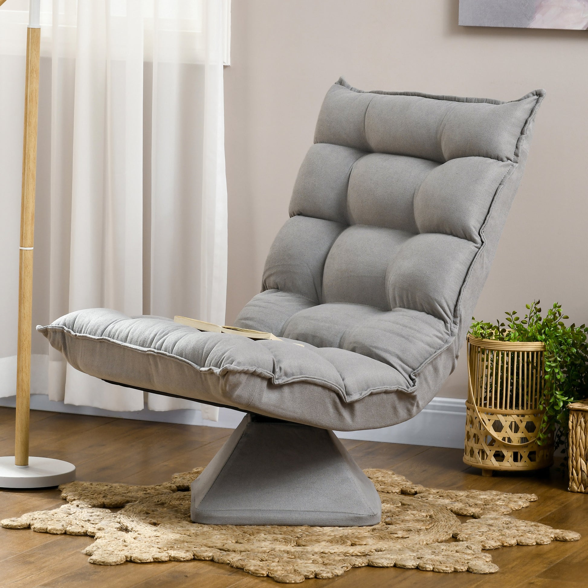 Floor Chair Floor Sofa with Adjustable Backrest, Swivel Meditation Chair with Base, Lazy Sofa, Padded Recliner for Office, Living Room, Light Gray