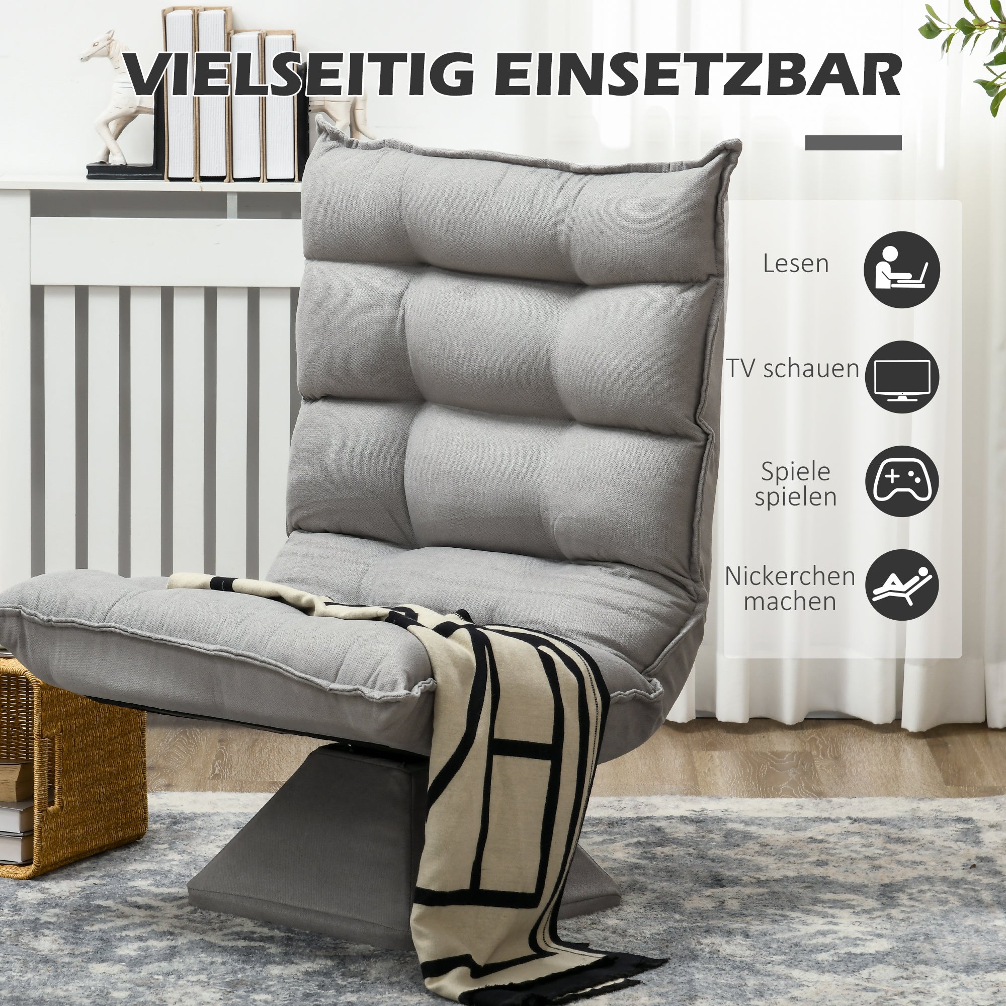 Floor Chair Floor Sofa with Adjustable Backrest, Swivel Meditation Chair with Base, Lazy Sofa, Padded Recliner for Office, Living Room, Light Gray