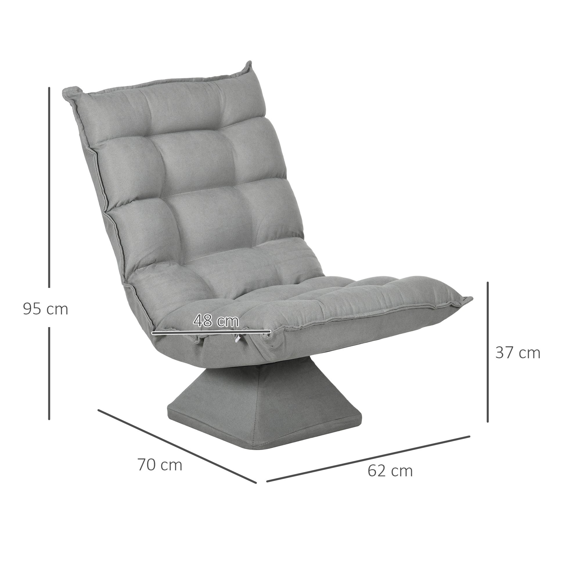 Floor Chair Floor Sofa with Adjustable Backrest, Swivel Meditation Chair with Base, Lazy Sofa, Padded Recliner for Office, Living Room, Light Gray