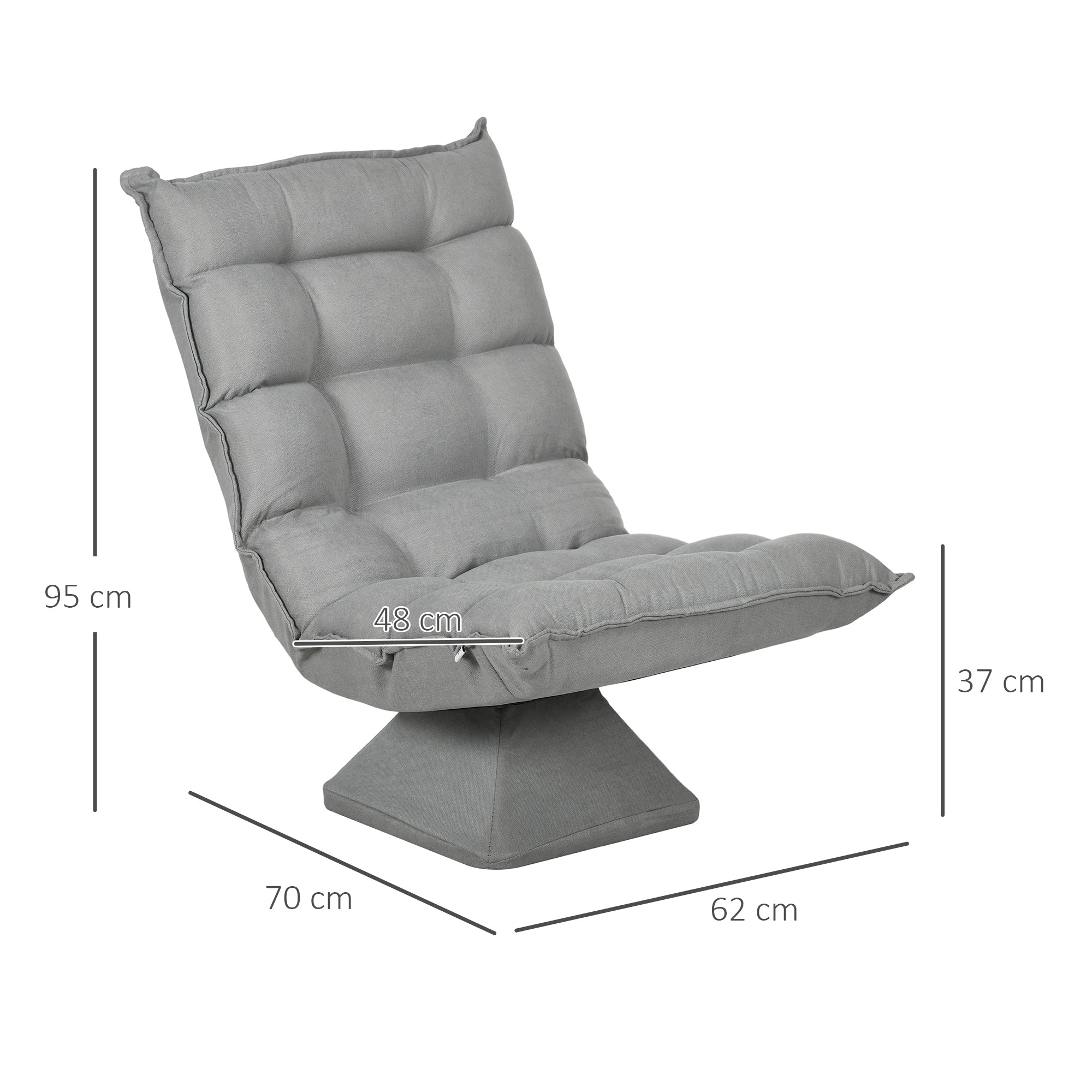 Floor Chair Floor Sofa with Adjustable Backrest, Swivel Meditation Chair with Base, Lazy Sofa, Padded Recliner for Office, Living Room, Light Gray