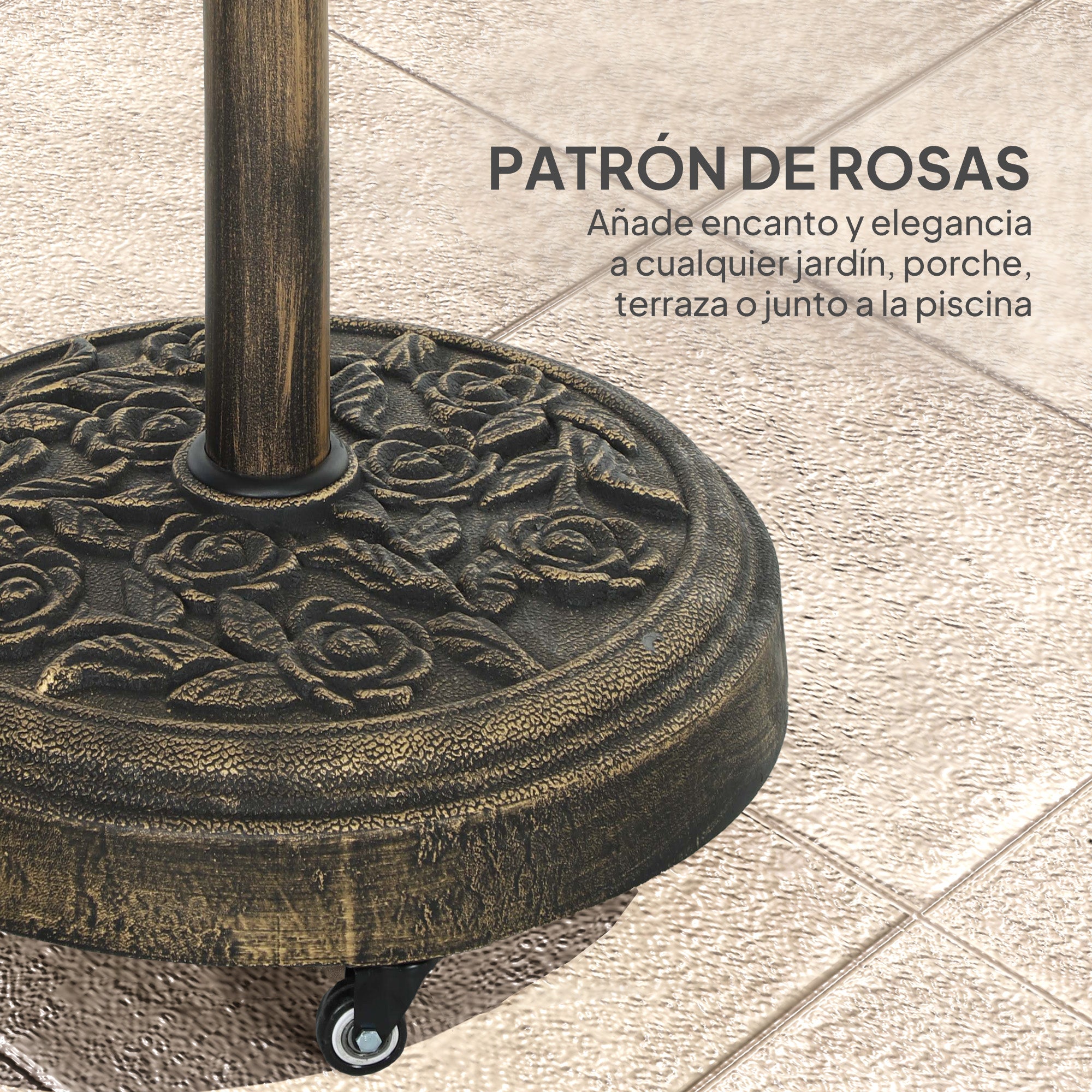 Round Umbrella Base Stand with Wheels Cement Filled 21 kg Weight for Garden Terrace Bronze