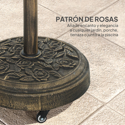 Round Umbrella Base Stand with Wheels Cement Filled 21 kg Weight for Garden Terrace Bronze