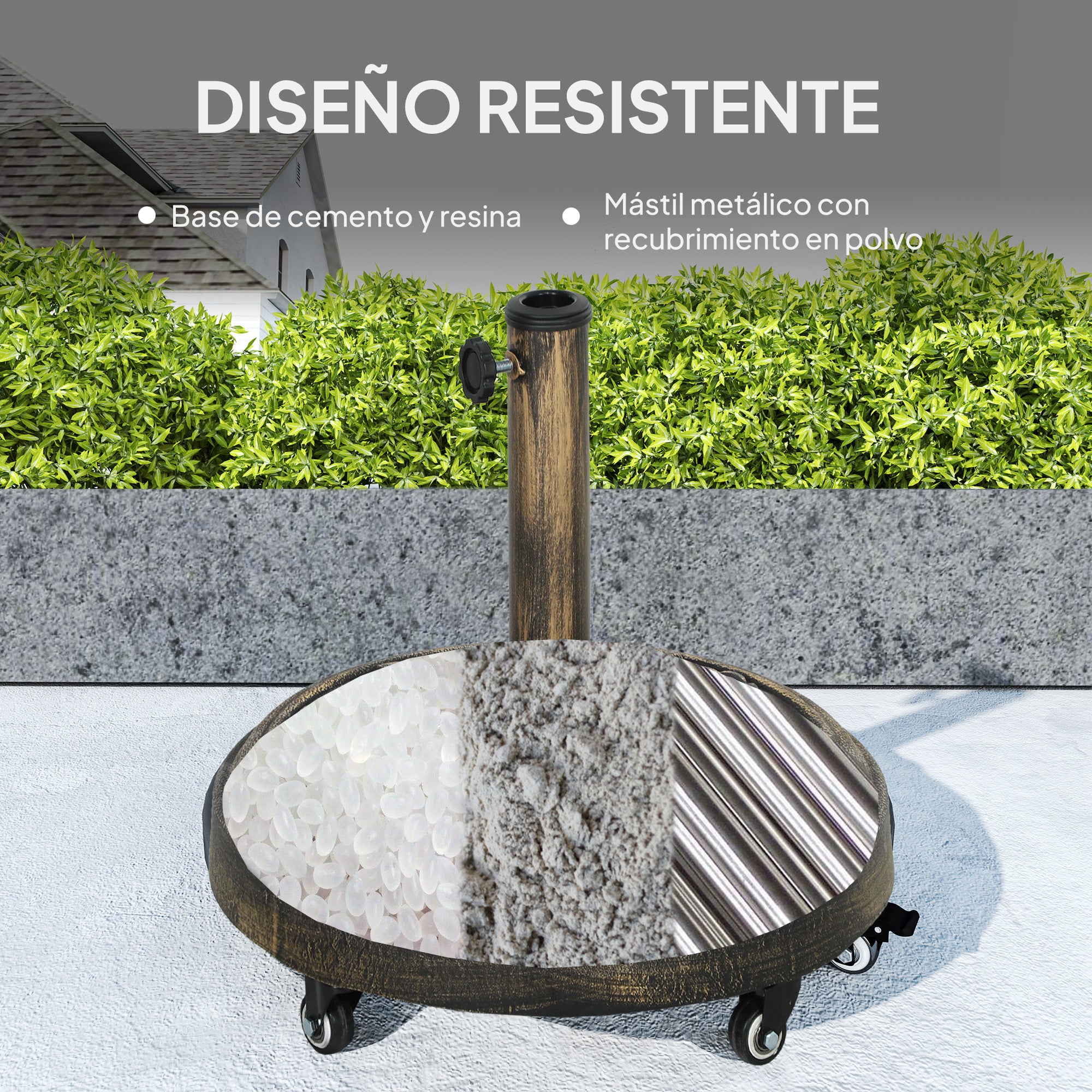 Round Umbrella Base Stand with Wheels Cement Filled 21 kg Weight for Garden Terrace Bronze