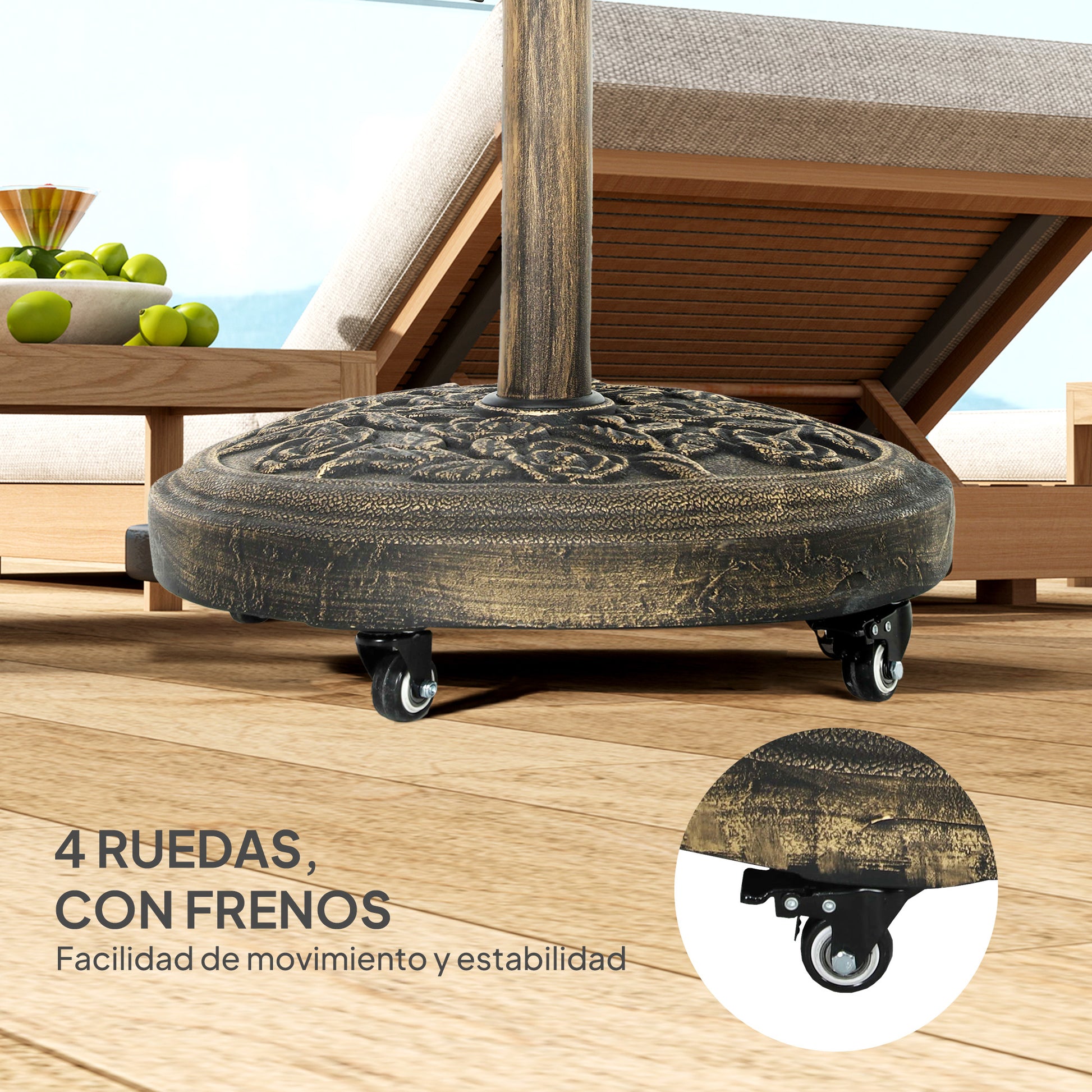 Round Umbrella Base Stand with Wheels Cement Filled 21 kg Weight for Garden Terrace Bronze