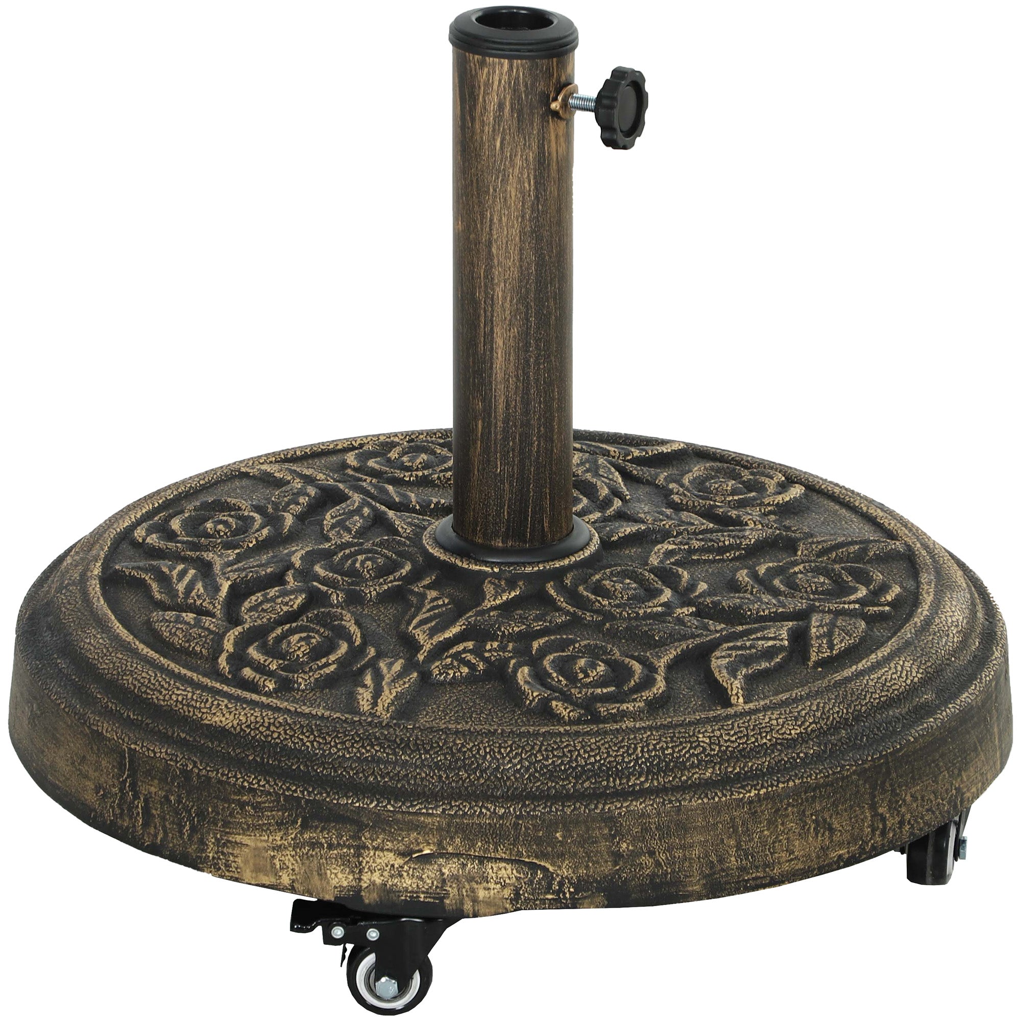 Round Umbrella Base Stand with Wheels Cement Filled 21 kg Weight for Garden Terrace Bronze