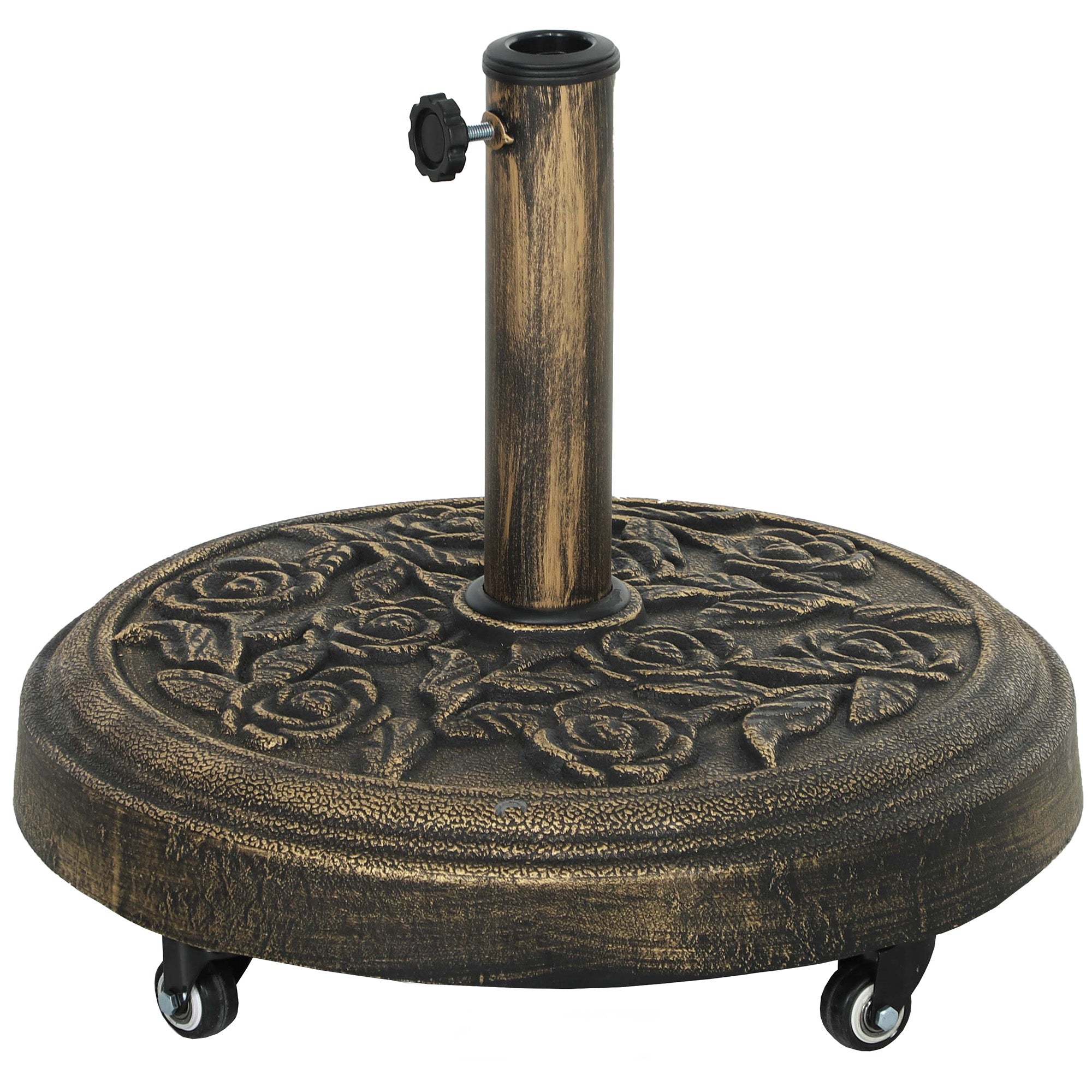Round Umbrella Base Stand with Wheels Cement Filled 21 kg Weight for Garden Terrace Bronze