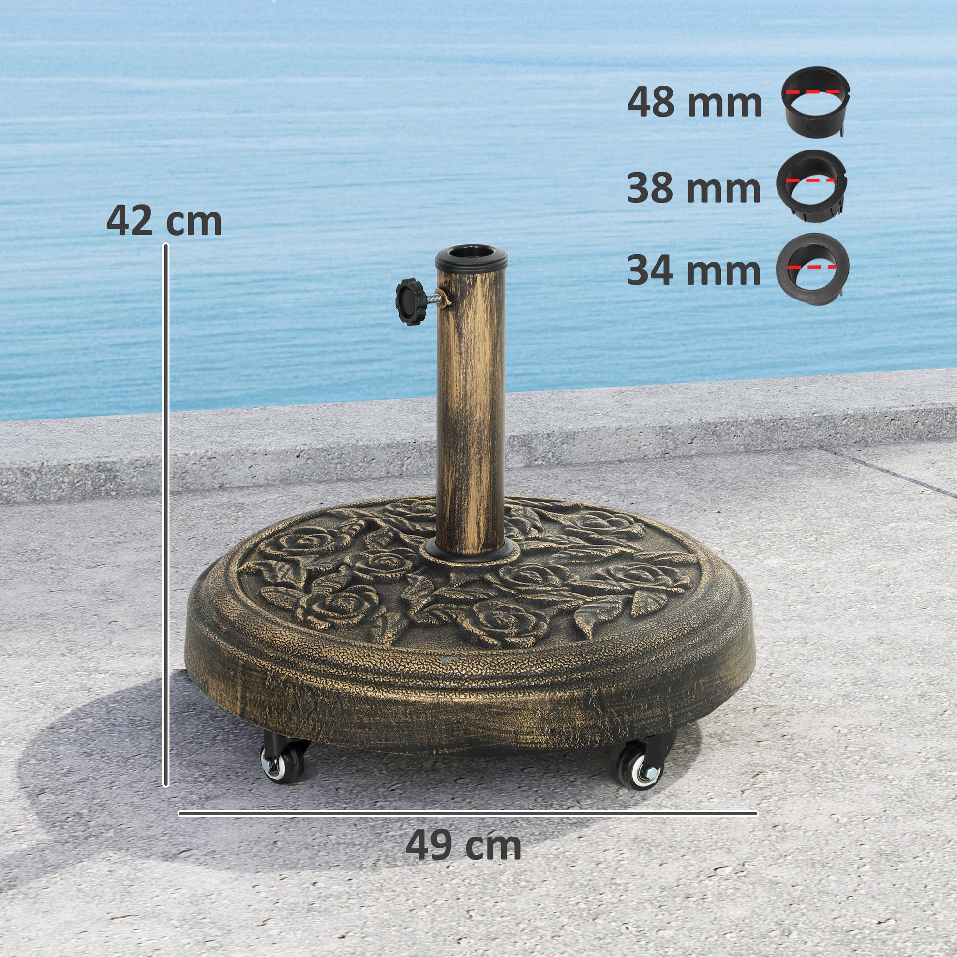 Round Umbrella Base Stand with Wheels Cement Filled 21 kg Weight for Garden Terrace Bronze