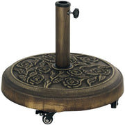 Round Umbrella Base Stand with Wheels Cement Filled 21 kg Weight for Garden Terrace Bronze
