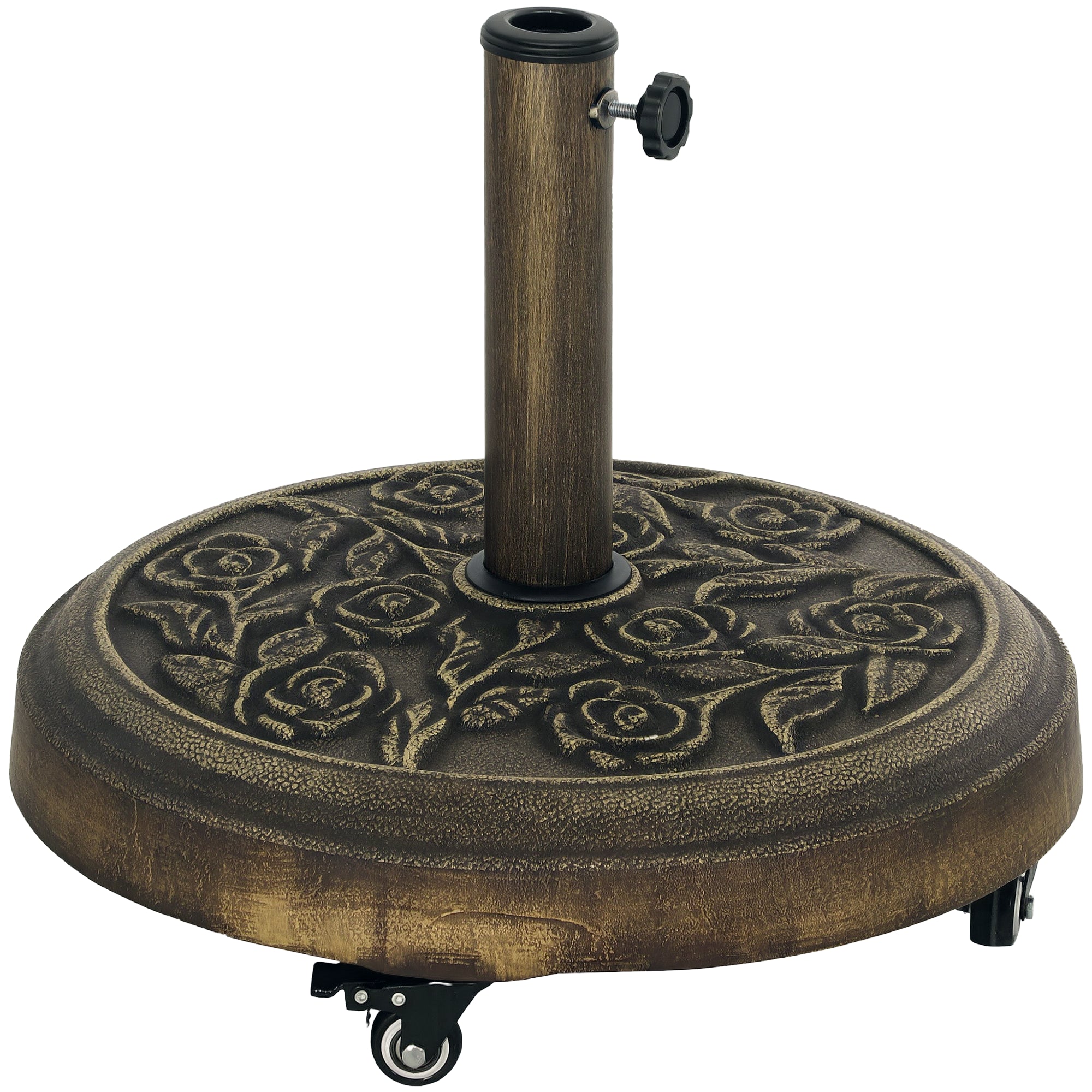 Round Umbrella Base Stand with Wheels Cement Filled 21 kg Weight for Garden Terrace Bronze