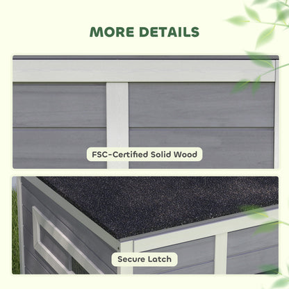 Weatherproof Wooden Duck House with Removable Floor, Sliding Windows & Asphalt Roof — Elevated Coop with Ramp for 2–3 Ducks/Chickens, Gray (93 x 70 x 72 cm / 36.6 x 27.6 x 28.3 in)