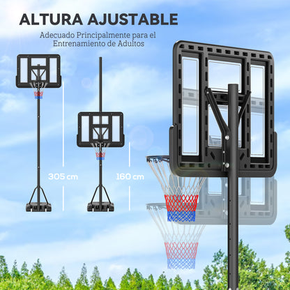 Outdoor Basketball Hoop with Adjustable Height 220-365 cm Portable Basketball Hoop with Stand Basketball Hoop with Wheels Fillable Base Black