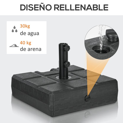 Rectangular Umbrella Base Fillable with 30 kg Water and 40 kg Sand for Parasol Post Ø32/38/48 mm Patio Garden 49x49x36.5 cm Black