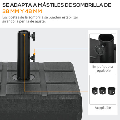 Rectangular Umbrella Base Fillable with 30 kg Water and 40 kg Sand for Parasol Post Ø32/38/48 mm Patio Garden 49x49x36.5 cm Black