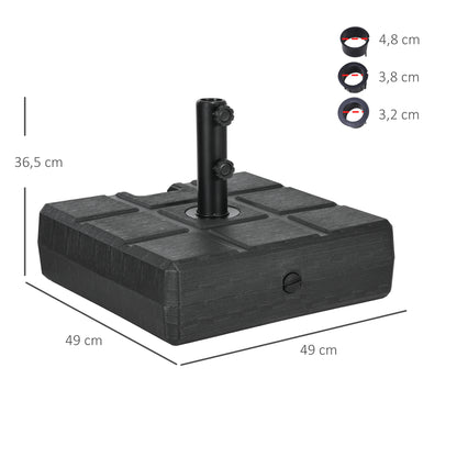 Rectangular Umbrella Base Fillable with 30 kg Water and 40 kg Sand for Parasol Post Ø32/38/48 mm Patio Garden 49x49x36.5 cm Black