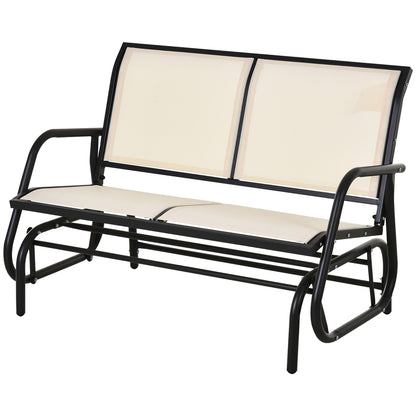 2-Seater Rocking Chair Garden Bench with Rocking Mechanism Garden Swing Bench made of Metal Park Bench loadable up to 200 kg Garden Furniture for Garden, Terrace, 120 x 70 x 85 cm Black+Beige