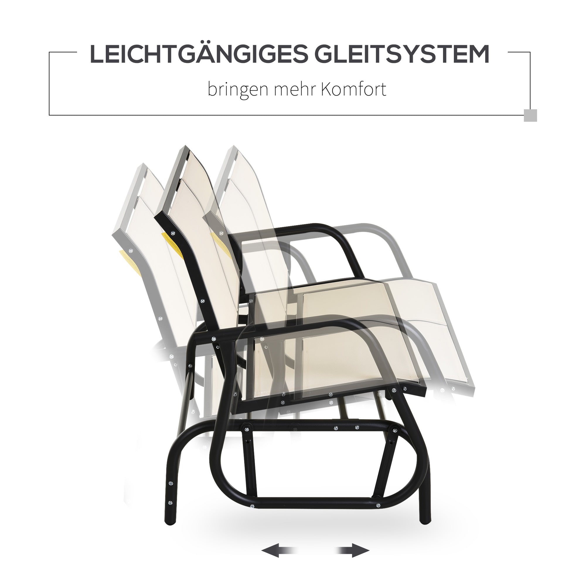 2-Seater Rocking Chair Garden Bench with Rocking Mechanism Garden Swing Bench made of Metal Park Bench loadable up to 200 kg Garden Furniture for Garden, Terrace, 120 x 70 x 85 cm Black+Beige