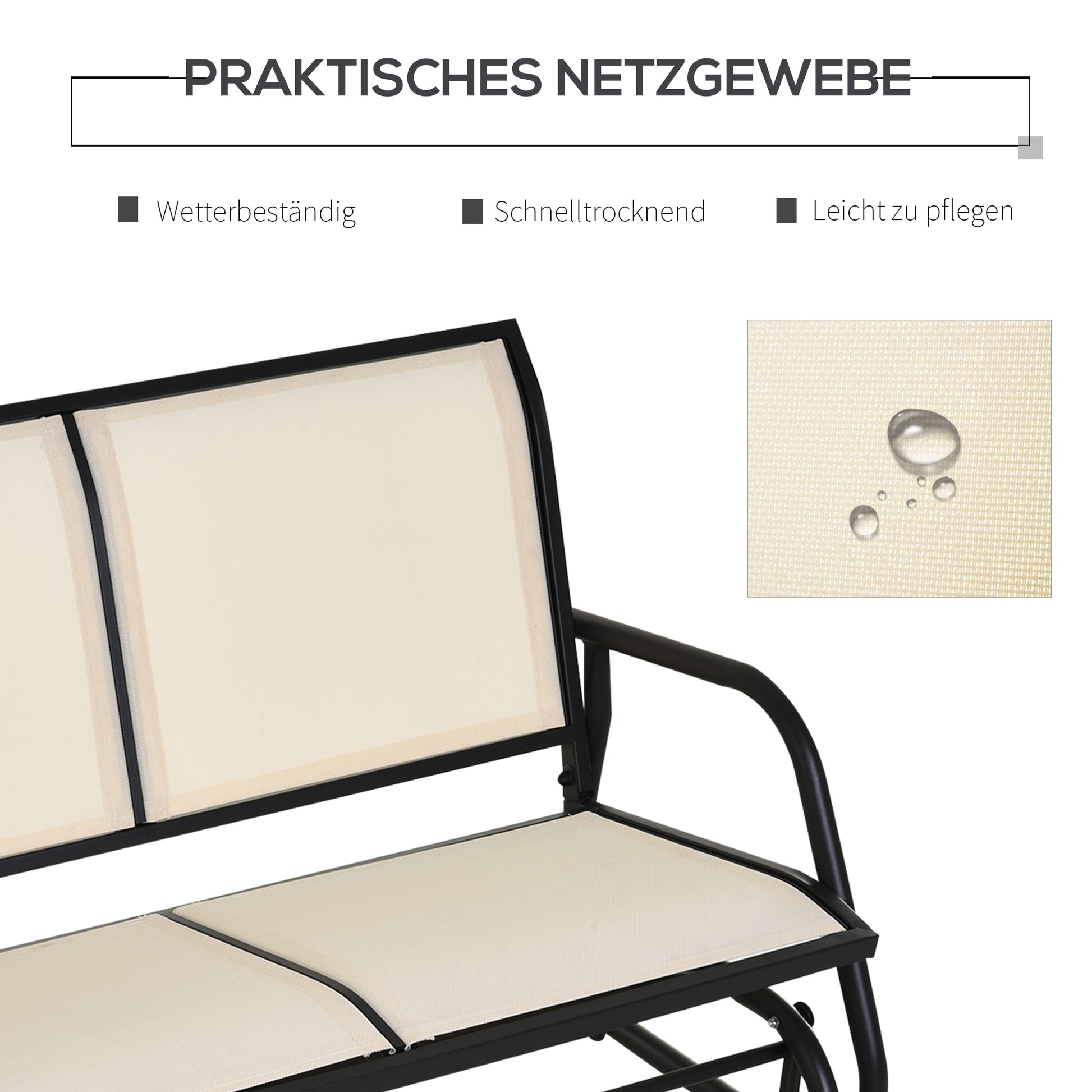 2-Seater Rocking Chair Garden Bench with Rocking Mechanism Garden Swing Bench made of Metal Park Bench loadable up to 200 kg Garden Furniture for Garden, Terrace, 120 x 70 x 85 cm Black+Beige