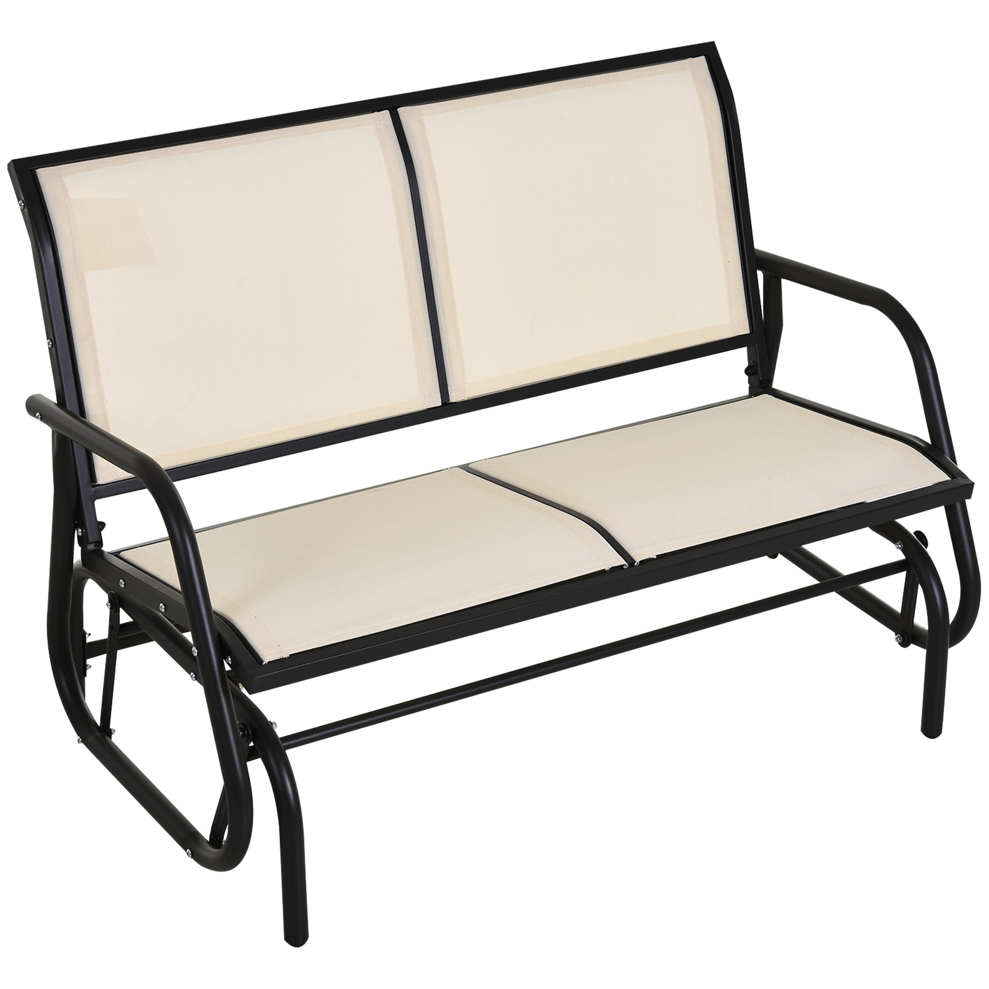 2-Seater Rocking Chair Garden Bench with Rocking Mechanism Garden Swing Bench made of Metal Park Bench loadable up to 200 kg Garden Furniture for Garden, Terrace, 120 x 70 x 85 cm Black+Beige