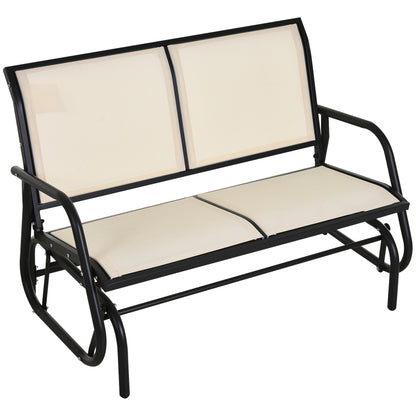 2-Seater Rocking Chair Garden Bench with Rocking Mechanism Garden Swing Bench made of Metal Park Bench loadable up to 200 kg Garden Furniture for Garden, Terrace, 120 x 70 x 85 cm Black+Beige