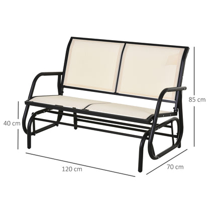 2-Seater Rocking Chair Garden Bench with Rocking Mechanism Garden Swing Bench made of Metal Park Bench loadable up to 200 kg Garden Furniture for Garden, Terrace, 120 x 70 x 85 cm Black+Beige