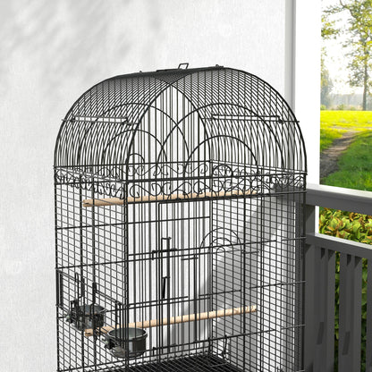 Bird Cage with Wheels Outdoor Bird Aviary with Removable Tray Grille 2 Stainless Steel Bowls Shelf and Perch for Budgies 51x51x153 cm Black