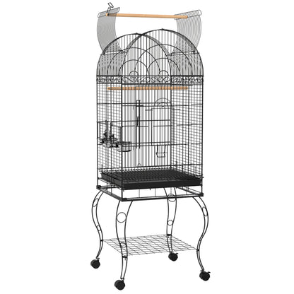 Bird Cage with Wheels Outdoor Bird Aviary with Removable Tray Grille 2 Stainless Steel Bowls Shelf and Perch for Budgies 51x51x153 cm Black