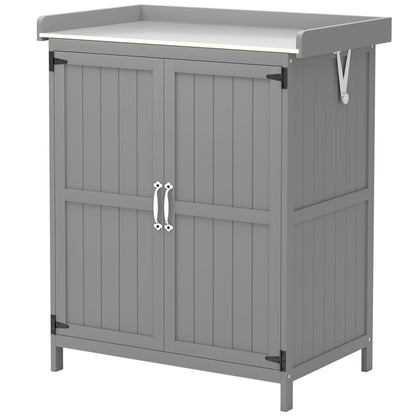 Garden Cabinet Wood, Weatherproof Tool Shed 74x43x88cm, Tool House with Folding Roof Shelves, Work Surface, Tool Cabinet, Garden House Tool Cabinet Garden Shed for Garden, Gray