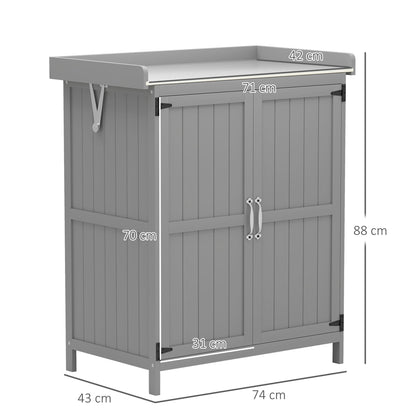 Garden Cabinet Wood, Weatherproof Tool Shed 74x43x88cm, Tool House with Folding Roof Shelves, Work Surface, Tool Cabinet, Garden House Tool Cabinet Garden Shed for Garden, Gray