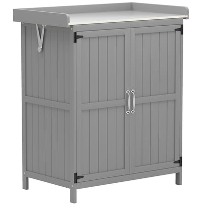 Garden Cabinet Wood, Weatherproof Tool Shed 74x43x88cm, Tool House with Folding Roof Shelves, Work Surface, Tool Cabinet, Garden House Tool Cabinet Garden Shed for Garden, Gray