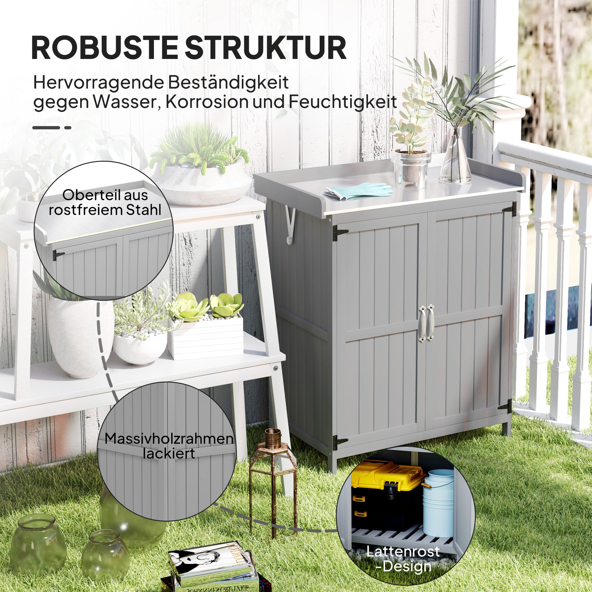 Garden Cabinet Wood, Weatherproof Tool Shed 74x43x88cm, Tool House with Folding Roof Shelves, Work Surface, Tool Cabinet, Garden House Tool Cabinet Garden Shed for Garden, Gray