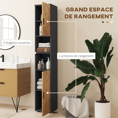 Bathroom Storage Column Cabinet 2 Doors Adjustable Shelf 2 Niches Toilet Cabinet 30 x 30 x 183 cm Dark Oak