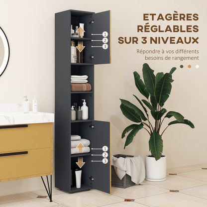 Bathroom Storage Column Cabinet 2 Doors Adjustable Shelf 2 Niches Toilet Cabinet 30 x 30 x 183 cm Dark Oak