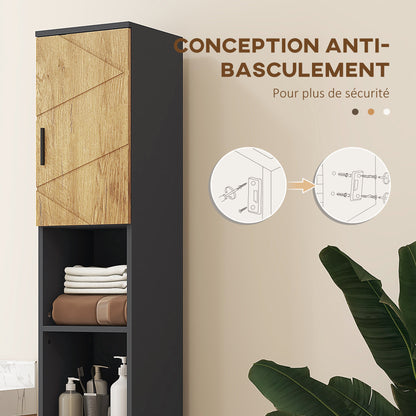 Bathroom Storage Column Cabinet 2 Doors Adjustable Shelf 2 Niches Toilet Cabinet 30 x 30 x 183 cm Dark Oak