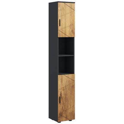 Bathroom Storage Column Cabinet 2 Doors Adjustable Shelf 2 Niches Toilet Cabinet 30 x 30 x 183 cm Dark Oak