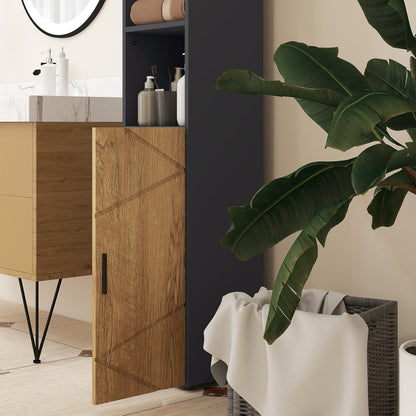 Bathroom Storage Column Cabinet 2 Doors Adjustable Shelf 2 Niches Toilet Cabinet 30 x 30 x 183 cm Dark Oak