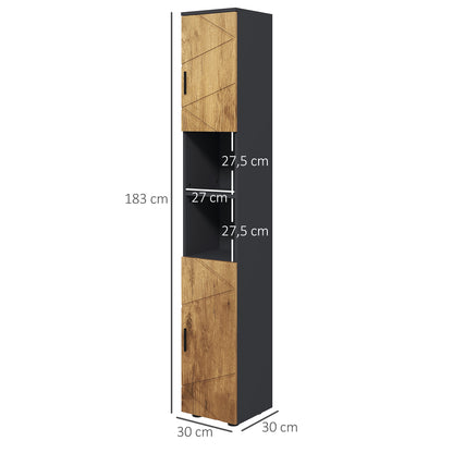 Bathroom Storage Column Cabinet 2 Doors Adjustable Shelf 2 Niches Toilet Cabinet 30 x 30 x 183 cm Dark Oak