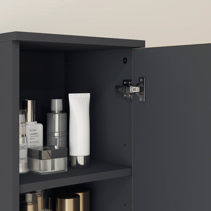 Bathroom Storage Column Cabinet 2 Doors Adjustable Shelf 2 Niches Toilet Cabinet 30 x 30 x 183 cm Dark Oak